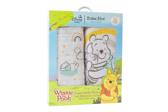 NNEKG Winnie the Pooh 2 Pack Baby Muslin Wraps & 12 Pack Milestone Cards