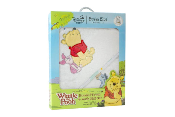 NNEKG Winnie the Pooh Baby Hooded Towel & Mitt Set