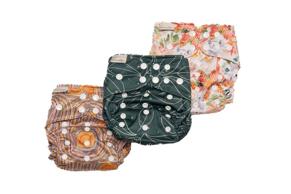 NNEKG 3 Pack Cloth Nappy One Size Bamboo Australiana