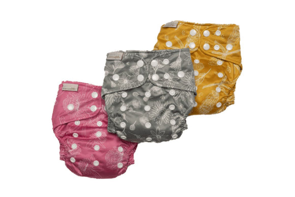 NNEKG 3 Pack Cloth Nappy One Size Hemp Native Flora