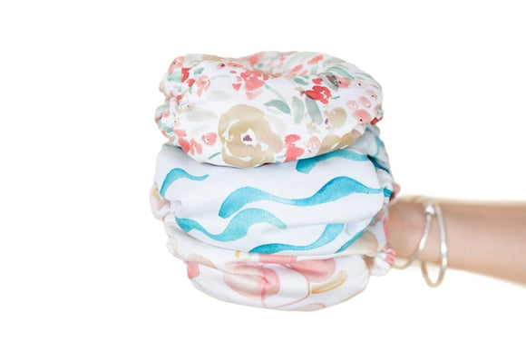 NNEKG 3 Pack Cloth Nappy One Size Bamboo Organic Watercolour