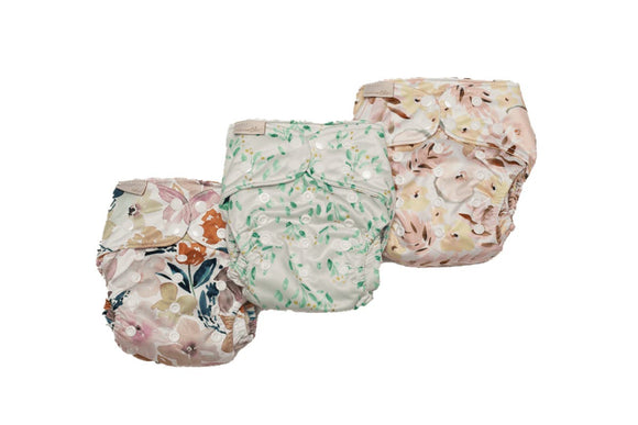 NNEKG 3 Pack Cloth Nappy One Size Hemp Romantic Floral