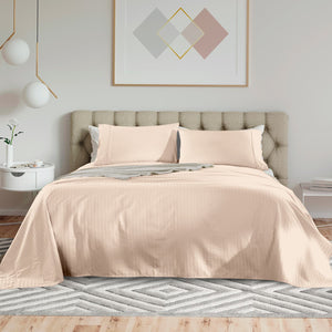 NNEKG Royal Comfort 1200TC 100% Cotton Stripe Bed Sheet Set (Double Pale Pink)