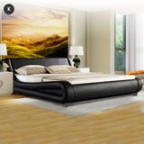 NNEDPE King Size Faux Leather Storage Curved Bed Frame - Black