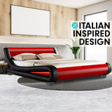 NNEDPE King Size Faux Leather Storage Curved Bed Frame - Red