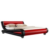 NNEDPE King Size Faux Leather Storage Curved Bed Frame - Red