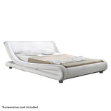 NNEDPE Queen Size Faux Leather Curved Bed Frame - White