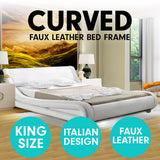 NNEDPE King Size Faux Leather Curved Bed Frame - White