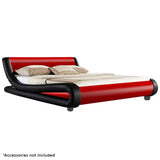 NNEDPE Queen Size Faux Leather Curved Bed Frame - Red