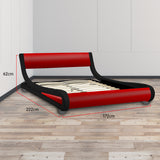 NNEDPE Queen Size Faux Leather Curved Bed Frame - Red