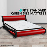 NNEDPE Queen Size Faux Leather Curved Bed Frame - Red
