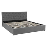 NNEDPE King Fabric Gas Lift Bed Frame with Headboard - Dark Grey