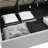 NNEDPE King Fabric Gas Lift Bed Frame with Headboard - Grey