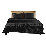 NNEIDS Silky Satin Sheets Fitted Flat Bed Sheet Pillowcases Summer Queen Black