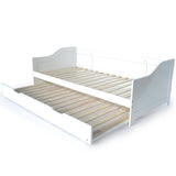 NNEMB Kids Wooden Single Sofa Bed Frame with Trundle Underbed-White