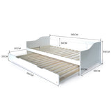 NNEMB Kids Wooden Single Sofa Bed Frame with Trundle Underbed-White