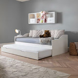 NNEMB Kids Wooden Single Sofa Bed Frame with Trundle Underbed-White