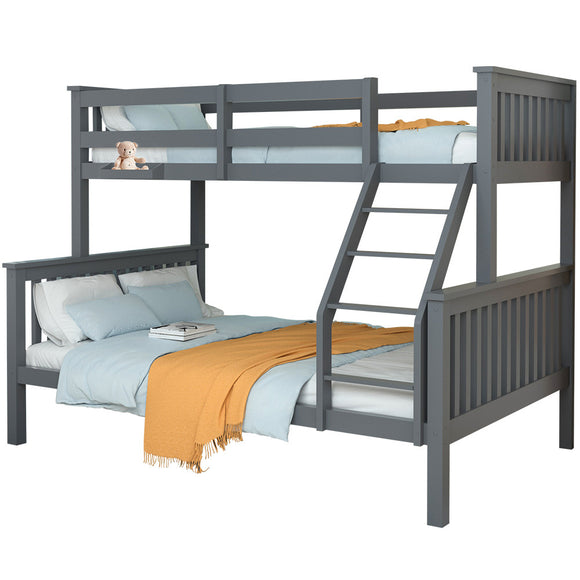 NNEMB Bunk Bed Triple Wooden Single Over Double Beds for Kids-Solid Pine Wood-Convertible Design-Grey