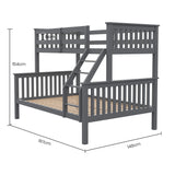 NNEMB Bunk Bed Triple Wooden Single Over Double Beds for Kids-Solid Pine Wood-Convertible Design-Grey