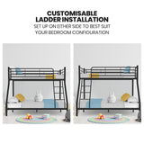 NNEMB Metal Single over Double Bunk Bed Frame-Dark Matte Grey