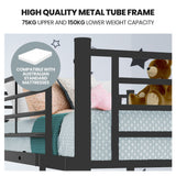 NNEMB Metal Single over Double Bunk Bed Frame-Dark Matte Grey