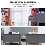 NNEMB Triple Wooden Single Over Double Bunk Bed Frame for Kids-Convertible Design-Grey