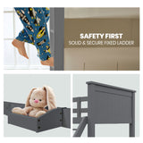NNEMB Triple Wooden Single Over Double Bunk Bed Frame for Kids-Convertible Design-Grey