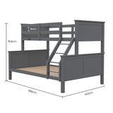 NNEMB Triple Wooden Single Over Double Bunk Bed Frame for Kids-Convertible Design-Grey