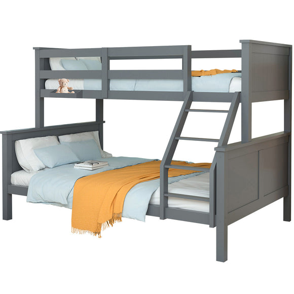 NNEMB Triple Wooden Single Over Double Bunk Bed Frame for Kids-Convertible Design-Grey