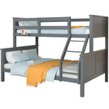 NNEMB Triple Wooden Single Over Double Bunk Bed Frame for Kids-Convertible Design-Grey