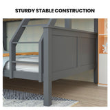NNEMB Triple Wooden Single Over Double Bunk Bed Frame for Kids-Convertible Design-Grey