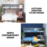 NNEMB Triple Wooden Single Over Double Bunk Bed Frame for Kids-Convertible Design-Grey