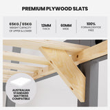 NNEMB Single Bunk Bed Frame Solid Pine Wood Timber-Modular Design-Grey