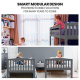 NNEMB Single Bunk Bed Frame Solid Pine Wood Timber-Modular Design-Grey