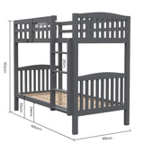 NNEMB Single Bunk Bed Frame Solid Pine Wood Timber-Modular Design-Grey