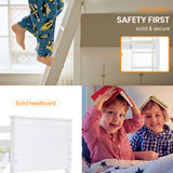 NNEMB Wooden Kids Bunk Bed Frame-with Modular Design that can convert to 2 Single-White