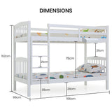 NNEMB Wooden Kids Bunk Bed Frame-with Modular Design that can convert to 2 Single-White