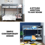 NNEMB Bunk Bed Frame-Solid Pine 2-in-1 Modular Design Convert to 2 Single Beds-Grey
