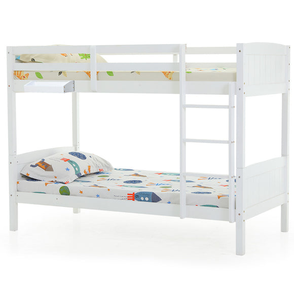NNEMB Single Bunk Bed Frame Solid Pine Wood Timber-Modular Design-White