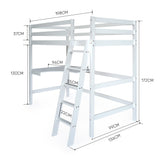 NNEMB Wooden Kids Single Loft Bed Frame with Desk-White