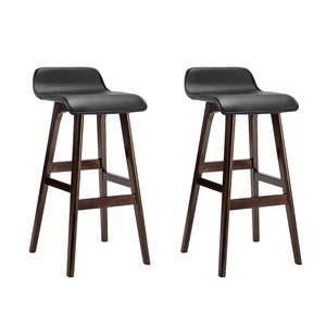 NNEDSZ Set of 2 PU Leather Wood Wave Style Bar Stool - Black