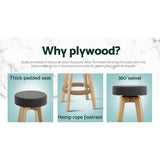 NNEDSZ Set of 2 Bar Stools Wood Swivel Fabric - Grey