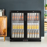 NNEDSZ Bar Fridge 2 Glass Door Commercial Display Freeer Drink Beverage Cooler Black