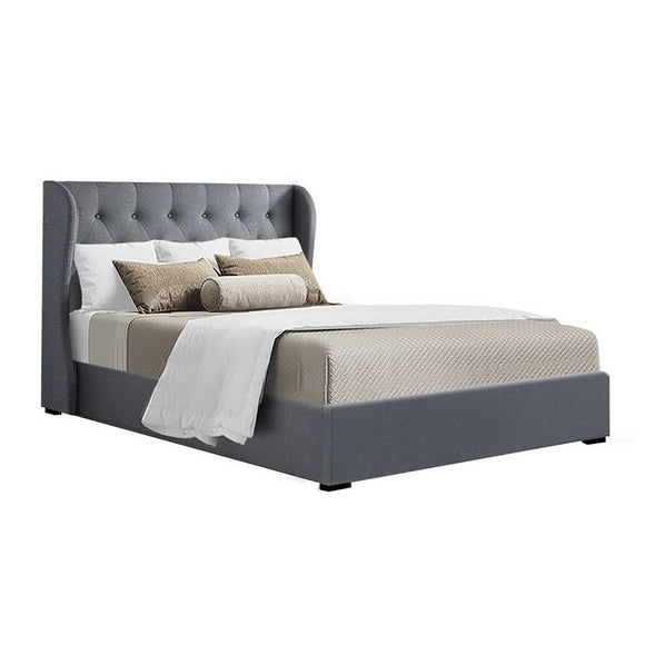 NNEDSZ Issa Bed Frame Fabric Gas Lift Storage - Grey Double