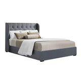 NNEDSZ Issa Bed Frame Fabric Gas Lift Storage - Grey Double