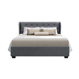 NNEDSZ Issa Bed Frame Fabric Gas Lift Storage - Grey Double