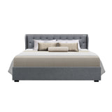 NNEDSZ Issa Bed Frame Fabric Gas Lift Storage - Grey King