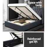 NNEDSZ Issa Bed Frame Fabric Gas Lift Storage - Charcoal Queen