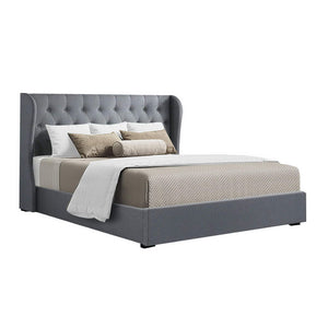 NNEDSZ Issa Bed Frame Fabric Gas Lift Storage - Grey Queen