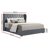 NNEDSZ Issa Bed Frame Fabric Gas Lift Storage - Grey Queen